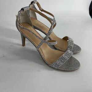 Thalia Sodi Darria Cross Strap Open Toe Heel Silver Pewter New Womens 8.5